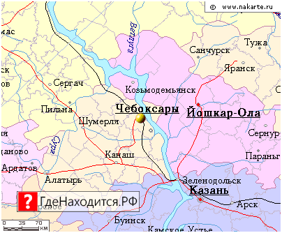 На карте России Чебоксары 