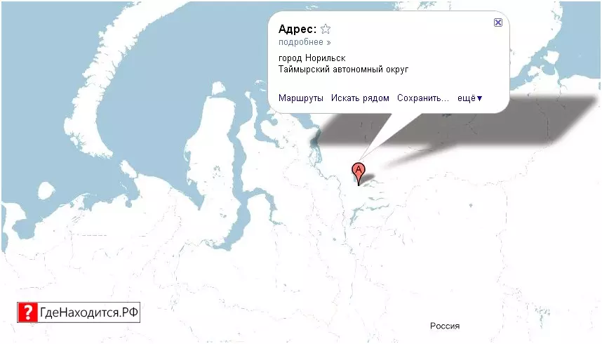 На карте Норильск 