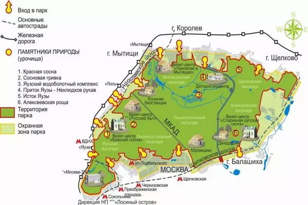 карта и входы в парк Лосиный остров