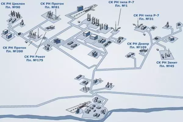 карта-схема объектов Байконура